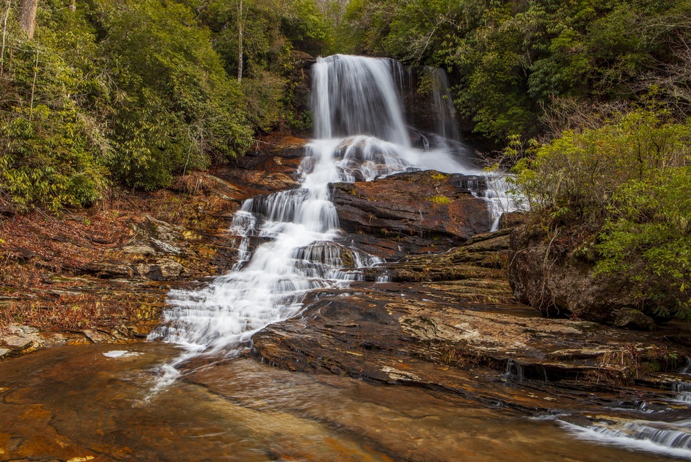Waterfall flowing on a fall day in Highlands NC